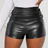 Pantalones cortos de mujer sexy negros put fashion shorts de verano shorts para mujeres falsas encaje de cuero up goth club de cintura alta y2k mujeres calientes pantalones cortos delgados D240426