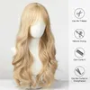 Synthetic Wigs Long wave light gray synthetic wig with bangs suitable for women. Natural role-playing party daily use of hair heat-resistant Q240427