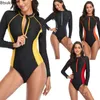 Swimwear féminin 2024women's Summer Long Manches à manches longues Sport Sport Sexy One Piece Color Bloc Monokini Bathing Chariots Female Bodys Femme