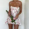 Tube Top Floral Print Slim Fit Big Backless Dress Casual Holiday Style Sexig flicka Kort kjol för kvinnor