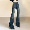 Damesjeans vintage laars gesneden flare broek denim klinkmetaal decoratie bedroefd strak blauw lage stijging mager voor vrouwen y2k high street