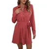 Casual Dresses Spring/Autumn Fashion Red Long Sleeve Lapel French Shirt Lace Up Medium Length Elegant Vestidos Mujer 2024 Women Robe