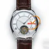 FiftySix 6000e Real Tourbillon Automatic Mens Watch tflf Steel Case White Dial Brown Leather Strap Super Edition Reloj Hombre Montre Homme Puretimewatch