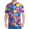 Polos masculinos coloridos lollipop padrão pólo Men 3d Candy estampado de manga curta camisetas infantis de verão harajuku tops de botão de botão de botão