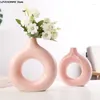Vasi Nordic Round Hollow Ceramic Vase Donut Desktop Decoration