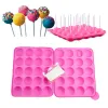 Stampi rotondi stampo fai -da -te stampo riutilizzabile in silicone morbido lollipop stampo vassoio non stick cupcake cupcake cucine strumento da forno con bastoncini da 20 pezzi