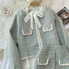 2023 Automne 2 pièces Set Elegant Fashion Vintage Vintage Tweed Vestes à manches longues Irrégules Aline mini jupes Femme Suit 240426