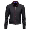 Herren -Hemdhemden 2024 Pure Color Business formelles Langarm Shirt für Männer Schwarz / Weiß Blue Hochzeit Bankett Party Tuxedo Tops Homme