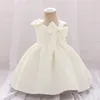 Flickklänningar Pageant White 1st Birthday Dress for Baby Clothes Bow Wedding Princess Girl Ceremony Baptism Party Gown 0-4Y