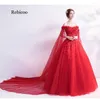 Casual Dresses Light Ivory Red Ball Gown Tulle Lace Applique Sequined Off Shoulder Long Sleeve Bride
