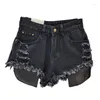 Kvinnors shorts Broken Hole Denim 2024 Summer High midja Tassel Fur Edge A-Line Wide Leg Pants Female Trendy 11xx9180