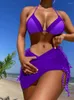 Kvinnors badkläder 3st Push Up Bikini med Cover-Up Swimsuit Women Sexig plus storlek 2024 Beach Wear Micro Biquini Set Bathing Suit XL