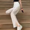 Kvinnors byxor randbyxor för kvinnor raka ben transparent bred med slitsar vita luxery kvinnors mesh koreansk mode en storlek 90 -tal