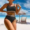 Dames badmode 2 pc's/set vrouwen zwempak set snel droge zachte spaghett riem slanke fit push omhoog hoge taille badpak lady beachwear bikini set