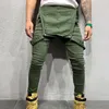 Męskie dżinsy stylowe mężczyzn streetwear kombinezon stały kolor Slim Fit BIB Jumpsuits Style ładunkowe swobodny pasek dżinsowy pasek