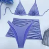 Kvinnors badkläder Bikini Set Sexig tre -stycken String Triangle Halter Minis med kjol Shiny Women Micro Thong Swimsuit Bather Beachwear