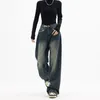 Jeans femininos Cantura alta harajuku vintage bf streetwear de estilo de moda de moda solta femme wide perna calça jeans