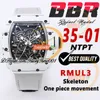 BBR 35-01 RMUL3 MEKANISK HANDVINNING MÄNS Titta på White Ntpt Carbon Fiber Case Skeleton Dial Grey Flätad nylonband Super Edition Sport TrustyTime001 Handsur