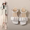 Casual Shoes Soft Leather Women's Summer Thick Middle Heel Fairy Style 2024 Roman Sandals