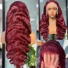 Synthetische pruiken 30 40 inch 250 Dichtheid 99J Bourgondië 13x6 Lace Voorpruik Remi Body Wave HD Transparant vrouwelijk haar Q240427