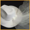 Berets White Large Bim Cowgirls hoed voor bruid bruiloftsfeest Poshoot