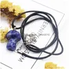 Colliers pendants 2pc champignons Natural Stone Charms Crystals Rose Quartz Agate Opal Amethyst Long Rope Chains For Women Jewelry Drop Dhy6f