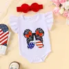 Kleding sets babymeisjes 4 juli outfits ruches mouw romper boog flare broek hoofdband set geboren kleren