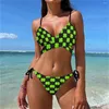 Women's Swimwear Sexy Neon Shamrock Bikini Set Fun Cool Leaf Print Swimsuit Push Up Tie Side Fitness Women 2 Pieces Swimsuits