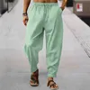 Pantalon masculin masculin Hip-hop en lin de coton respirant pantalon de marchandise à rayures décontractée lâche neuf points pantl2404