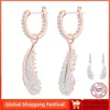 Boucles d'oreilles S925 Plumes en argent pour femmes Brilliant Cubic Zirconia Femme Déclaration de fête Strates d'oreille Bijoux Romantic Gift