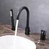 Torneiras de pia do banheiro Torneira da bacia de bacia preta Misturadora de torneira com cabeça de chuveiro e mangueira de água fria