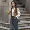 Frauenweste Vintage Weste Frauen Frühling Sommer Mode koreanische ärmellose braune kurze Tops Jacke weiblich lässig