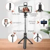 Gimbal Wireless Selfie Stick Tripod Stand with Light Bluetooth Remote Extendable Tripod for iPhone Mobile Phone Tiktok Live Streaming