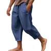 Męskie spodnie męskie spodnie przycięte spodnie sznurka elastyczna talia stały kolor luźny kieszonkowy patchwork głębokie kroń