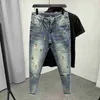 Designer jeans för herr mode varumärke gul anka broderade smala fit jeans hösten ny pojkar 'casual fötter byxor mode byxor