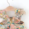 Robes de fille Summer Baby Girl's Robe Vintage Garden Flower Flow Flying Sac avec sac de paille Princesse