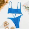 Kobiety bikini strojów kąpielowych seksowne niebieskie sznurki Kobiety 2024 Micro Thong Swimsuit mini kostium kąpielowy Mejr Lace-upa na plaży