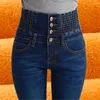 Dames jeans dames winter hoge taille magere broek fleece /no fluwelen elastische jeggings casual oversized voor vrouwen warm