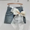 Gonne donna sexy big bow short jean skirt for women 2024 Summer streetwear High Waist Anti-Exposure A- Line Hip Wrap Denim