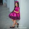 Robes de fille robe de fleur violette manches sans manches arc de mariage en satin pour les enfants anniversaire mini première robe de communion