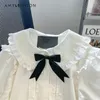 Frauenblusen japanischer Preppy Style Bow JK Shirt Frauen Sommer süßer süßes Puppenkragen Kurzarmbluse Passen alle passen lolita weiße camisas