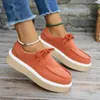Casual Shoes Vintage Women's Platform Sole Lace-up Green All-match Sneakers Trend Shallow Solid Large Size Flat Heel Zapatos