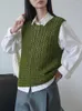 Women's Sweaters ENjoyce Women Vintage Green Knitted Vest Ladies Korean Fashion Tank Tops Camisole Sleeveless Hollow Out Knitwear Pullovers