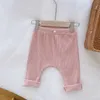 Pantalon pantalon de pantalon de bébé décontracté avec rayures élastiques et rubans couleur solide bébé vêtements2404