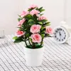 Decorative Flowers Potted Artificial Rose Fake Plants Yellow Pink Red White Flower Bonsai Garden Office Home Table Decor Wedding 18x25 CM