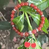 Pulsera de ágata roja natural con cuentas redondea 8 mm Pead Stone Crystal Cherry Colgante de joyas de moda para mujeres Regalo BA044