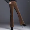 Women's Pants Spring Autumn Bell-Bottomed Pantalones Office Lady Slim Corduroy Warm Vintage High Waist Flare Pant Women Skinny Trousers