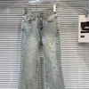 Kvinnors jeans 2024 Summer Heavy Industry Rhinestone Borrning Split Female Girl White Skinny Denim Trousers Pantalones Mujer