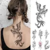 W6ar Tattoo Transfer Waterdichte tijdelijke Tattoo Sticker Fire Phoenix Bird Dragon Animal Black Geometric Festival Body Art Arm Fake Tattoos Men Women 240426