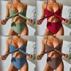 Badeanzüge für Frauen für Frauen für Frauen 2023 Solid Brust Schnürung Hochbund Beach Outfit Verstellbarer Schultergurt Ein Stück Bikini Bikini